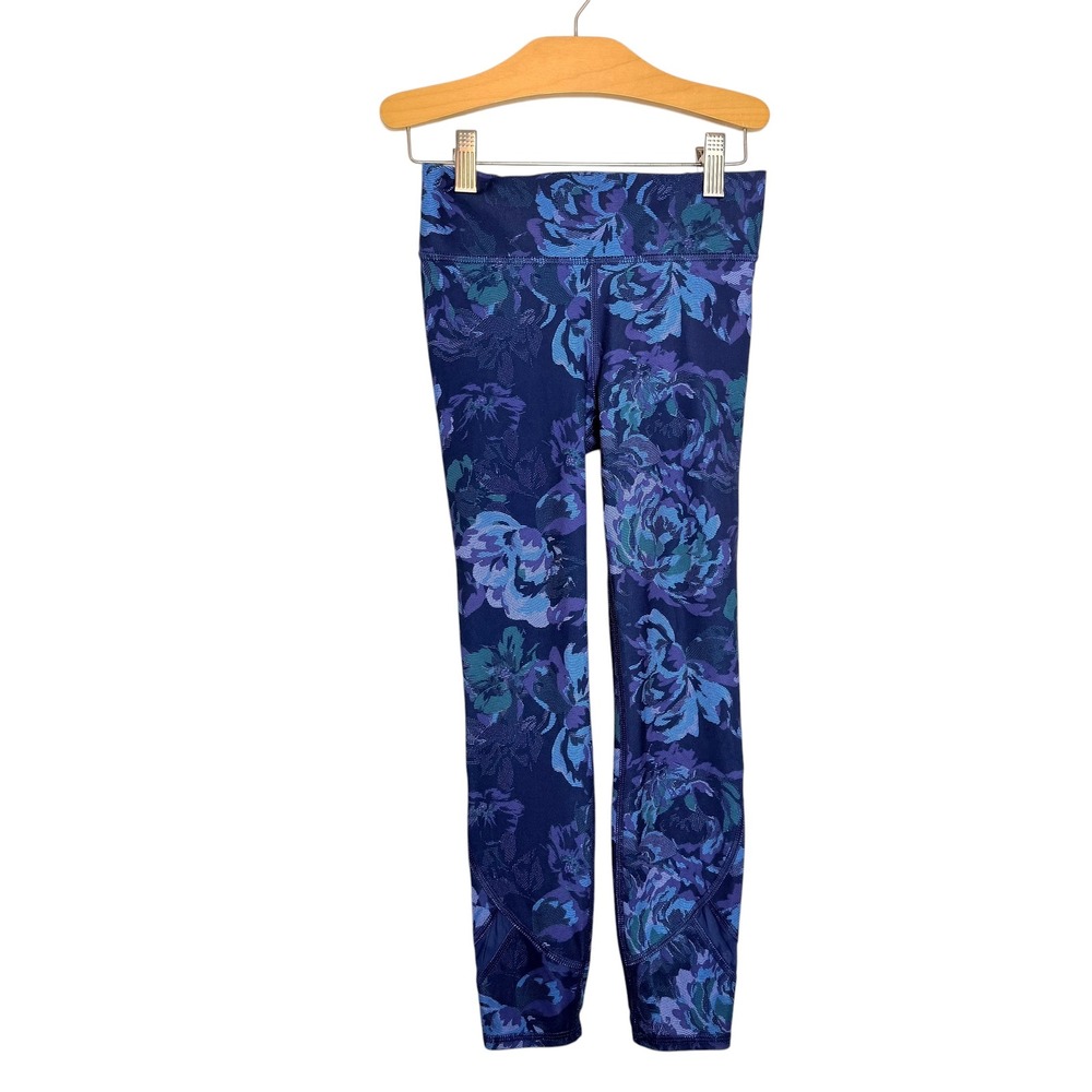 All in Motion Girls Blue Floral Mesh Panel Active Leggings Size M 7/8